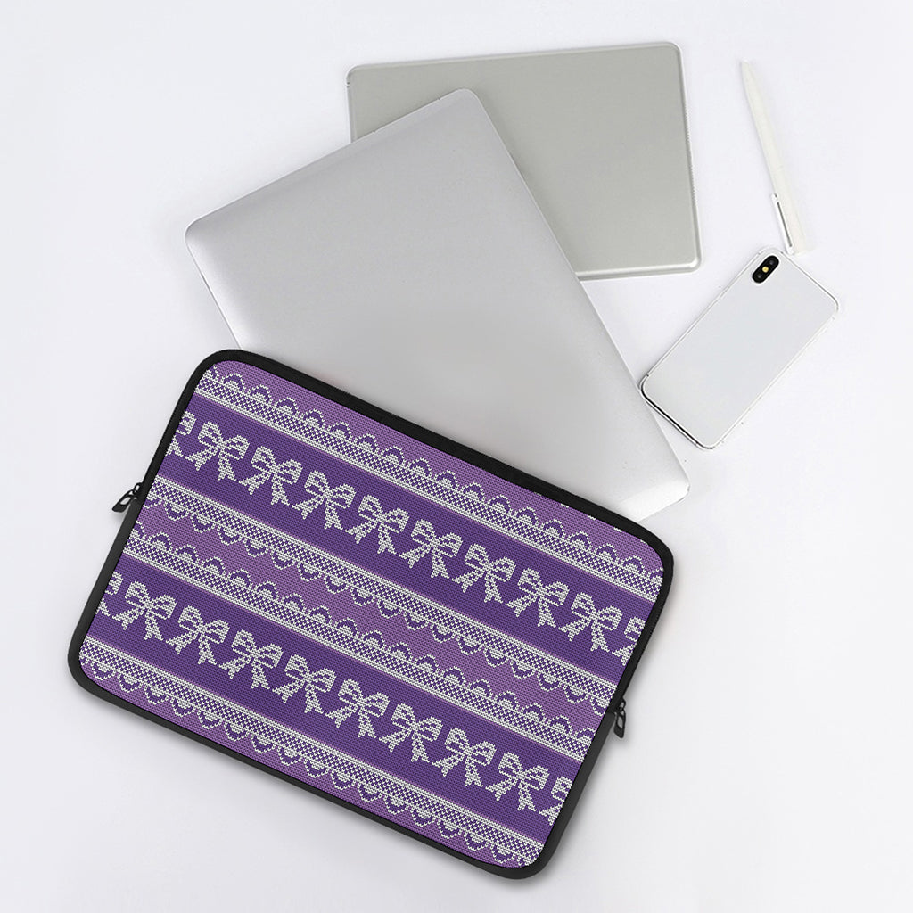 Purple Ribbon Knitted Pattern Print Laptop Sleeve