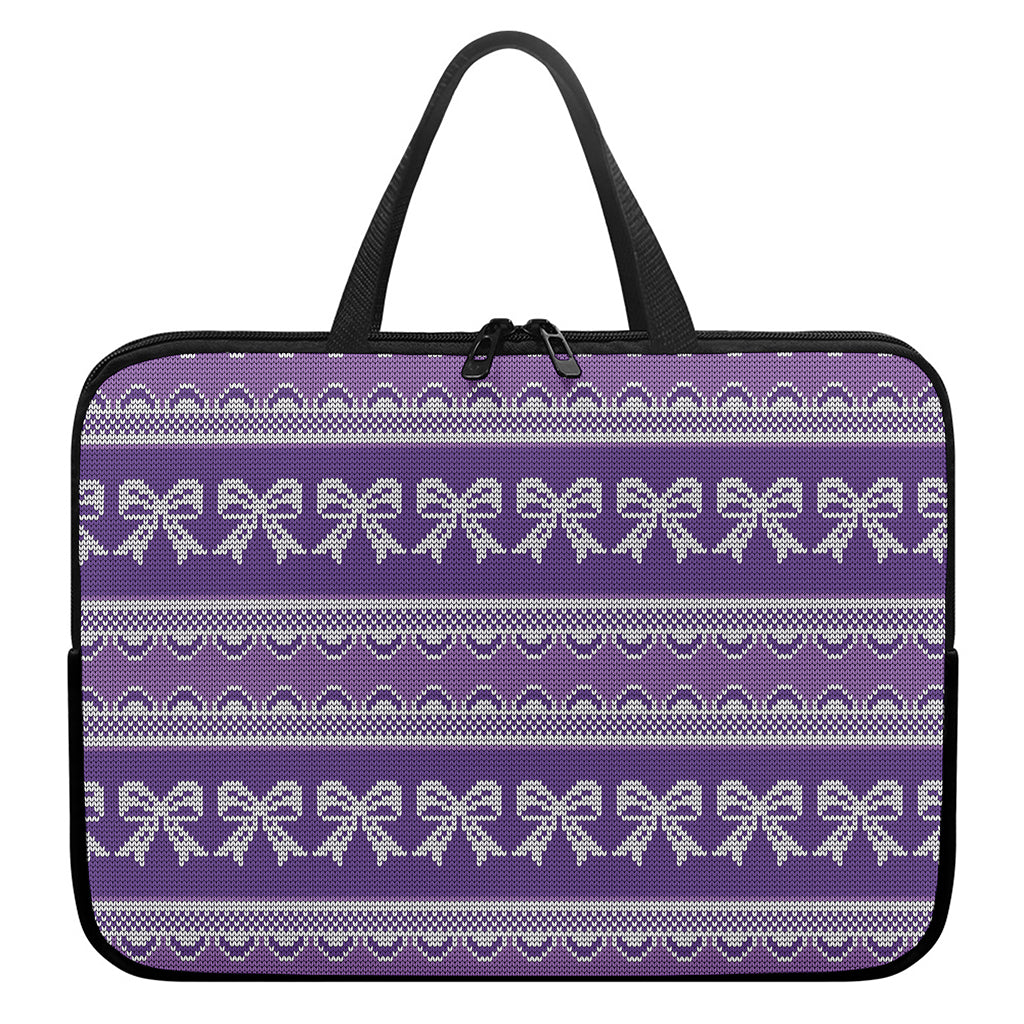 Purple Ribbon Knitted Pattern Print Laptop Sleeve With Handle