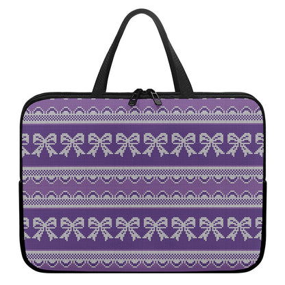 Purple Ribbon Knitted Pattern Print Laptop Sleeve With Handle