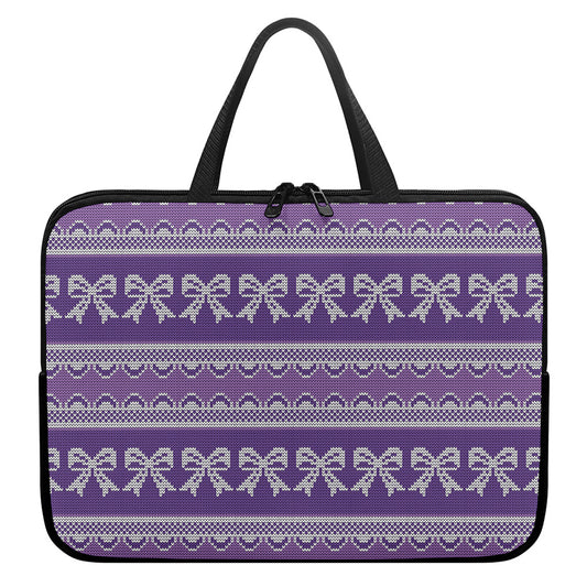 Purple Ribbon Knitted Pattern Print Laptop Sleeve With Handle