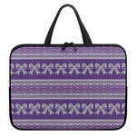 Purple Ribbon Knitted Pattern Print Laptop Sleeve With Handle
