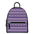 Purple Ribbon Knitted Pattern Print Leather Backpack