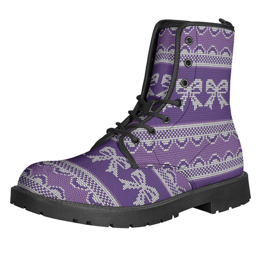 Purple Ribbon Knitted Pattern Print Backpack