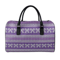 Purple Ribbon Knitted Pattern Print Leather Duffel Bag