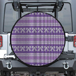 Purple Ribbon Knitted Pattern Print Leather Spare Tire Cover