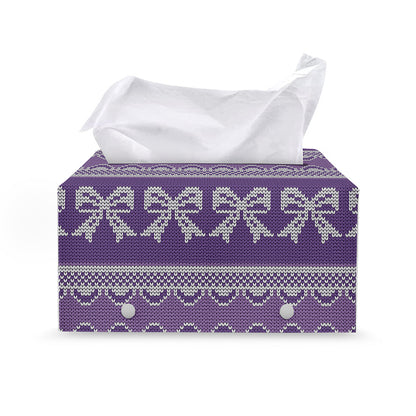Purple Ribbon Knitted Pattern Print Leather Tissue Box Cover