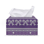 Purple Ribbon Knitted Pattern Print Leather Tissue Box Cover