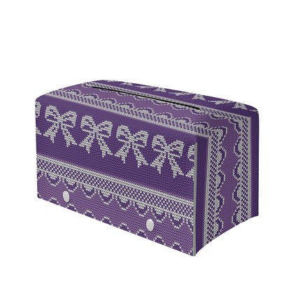 Purple Ribbon Knitted Pattern Print Leather Tissue Box Cover
