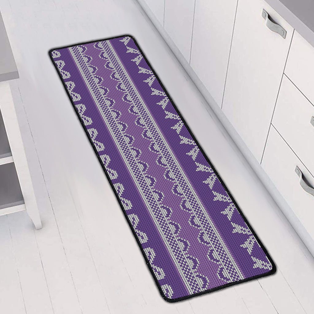 Purple Ribbon Knitted Pattern Print Long Kitchen Mat