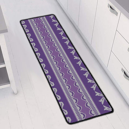 Purple Ribbon Knitted Pattern Print Long Kitchen Mat