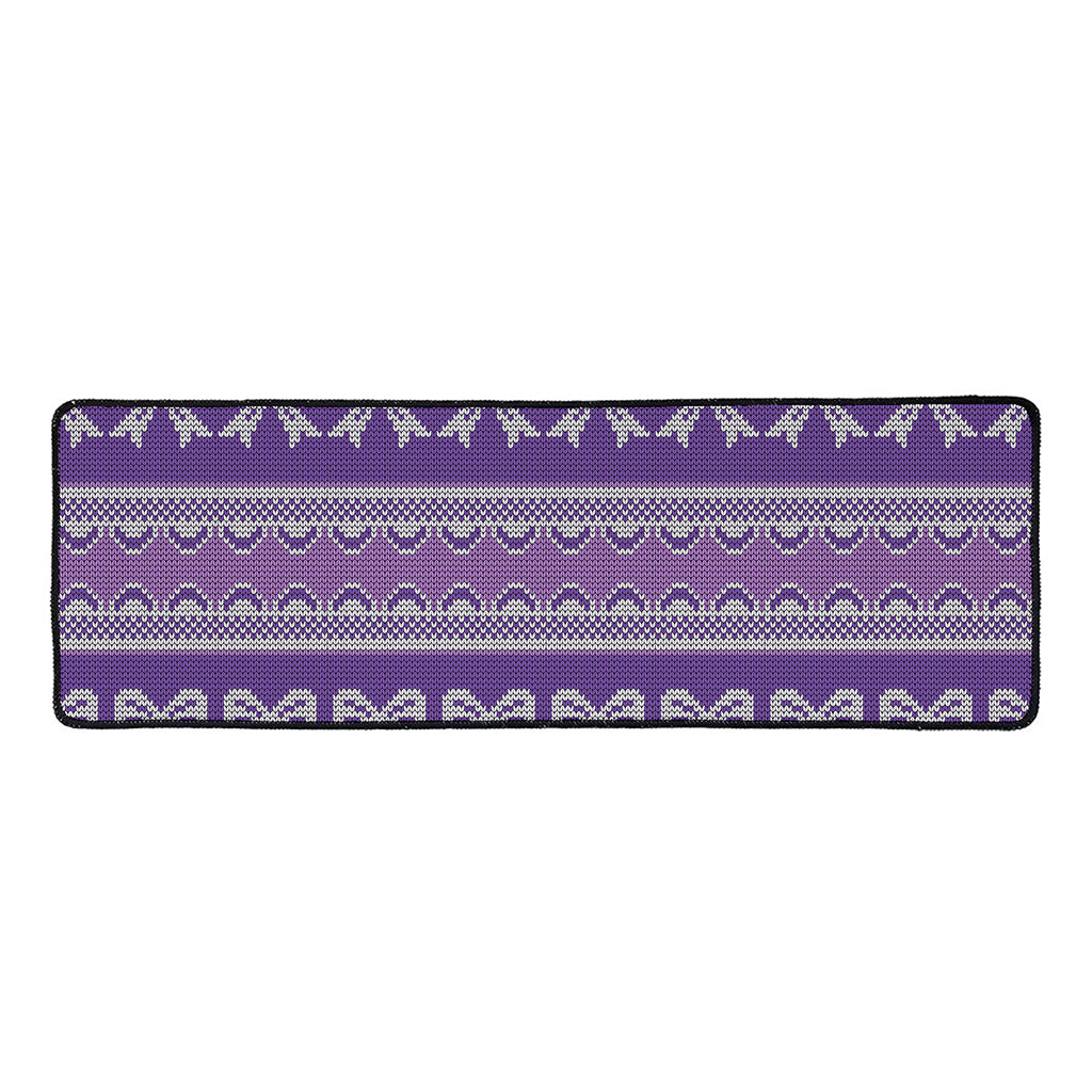Purple Ribbon Knitted Pattern Print Long Kitchen Mat