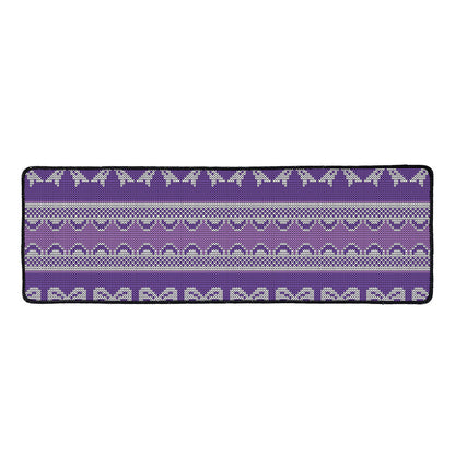 Purple Ribbon Knitted Pattern Print Long Kitchen Mat