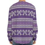 Purple Ribbon Knitted Pattern Print Long Sleeve Baseball Jersey