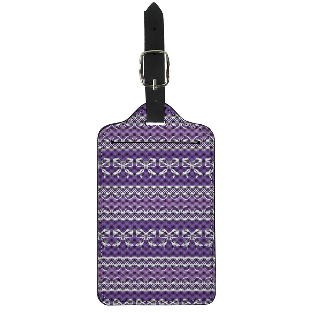 Purple Ribbon Knitted Pattern Print Luggage Tag