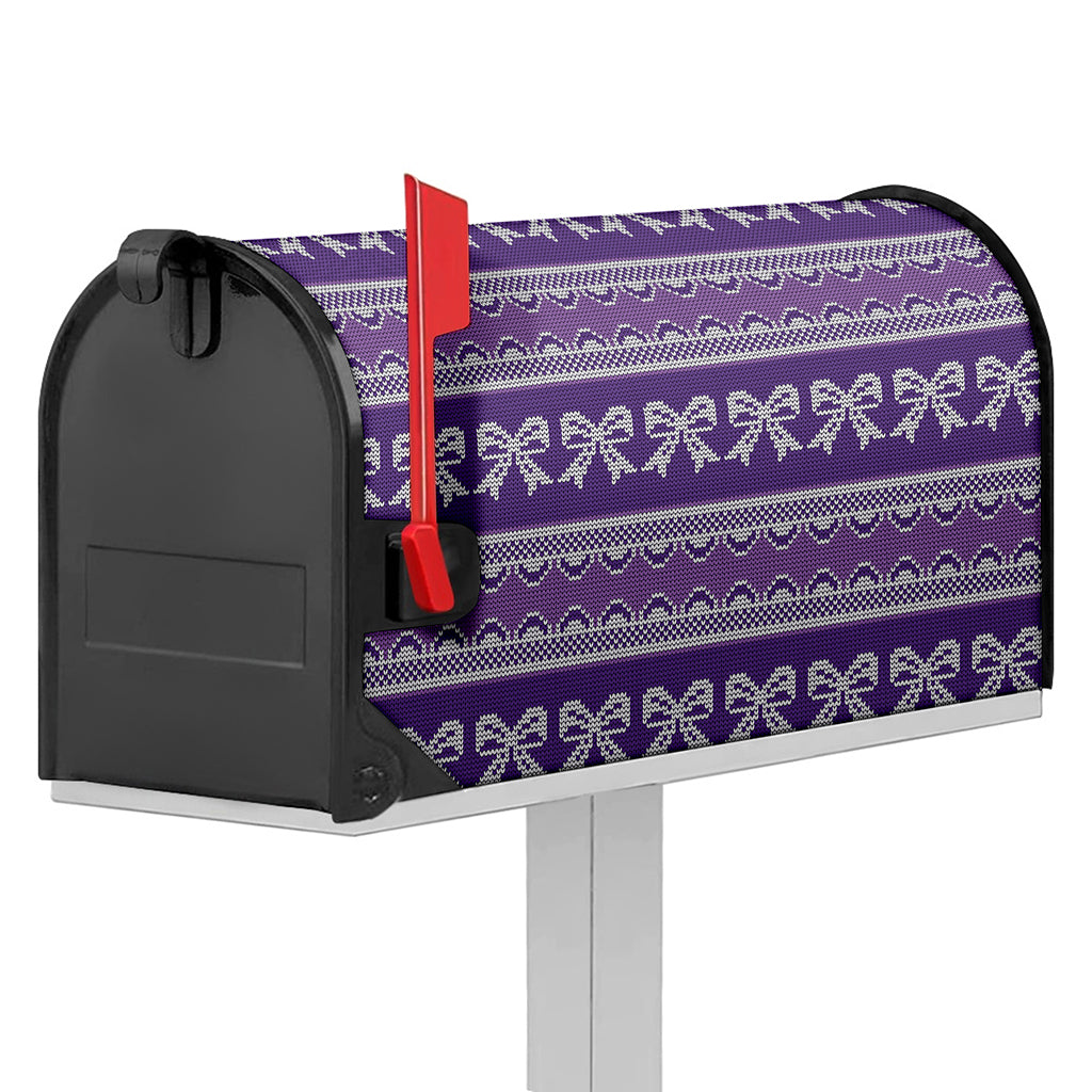 Purple Ribbon Knitted Pattern Print Mailbox Cover