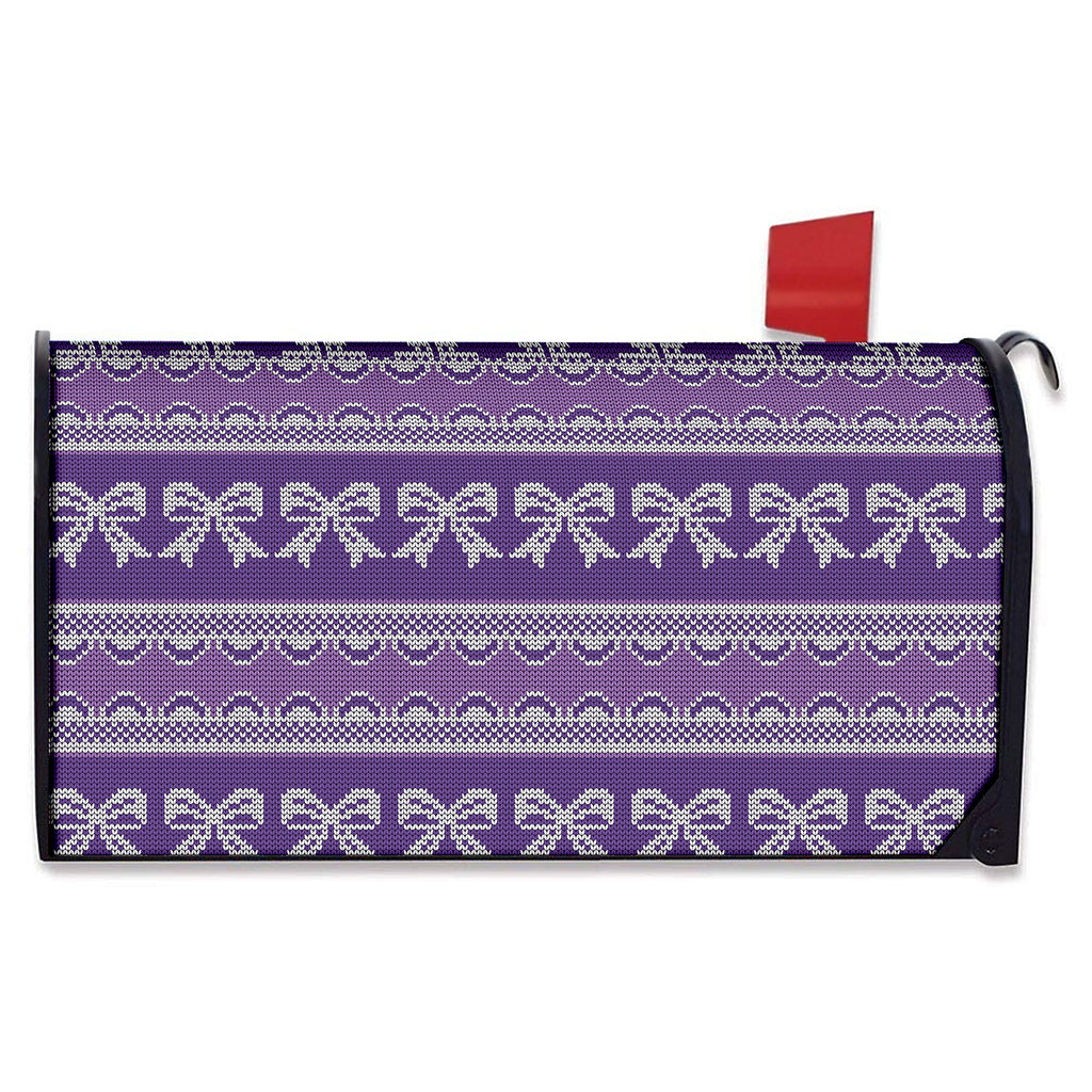 Purple Ribbon Knitted Pattern Print Mailbox Cover