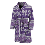 Purple Ribbon Knitted Pattern Print Men's Bathrobe