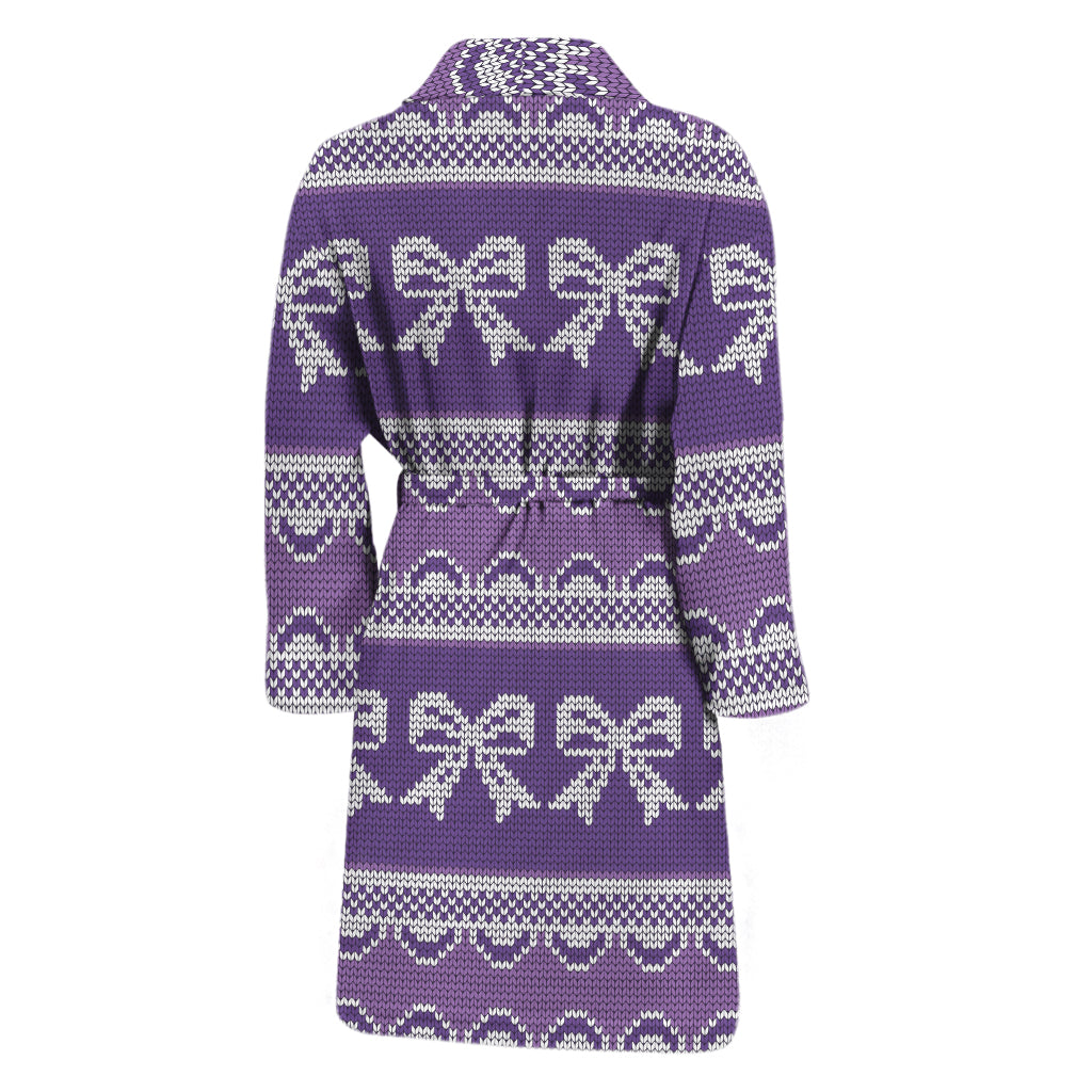 Purple Ribbon Knitted Pattern Print Men's Bathrobe