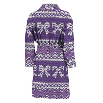 Purple Ribbon Knitted Pattern Print Men's Bathrobe