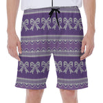 Purple Ribbon Knitted Pattern Print Men's Beach Shorts