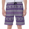 Purple Ribbon Knitted Pattern Print Men's Beach Shorts