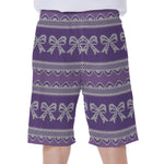 Purple Ribbon Knitted Pattern Print Men's Beach Shorts