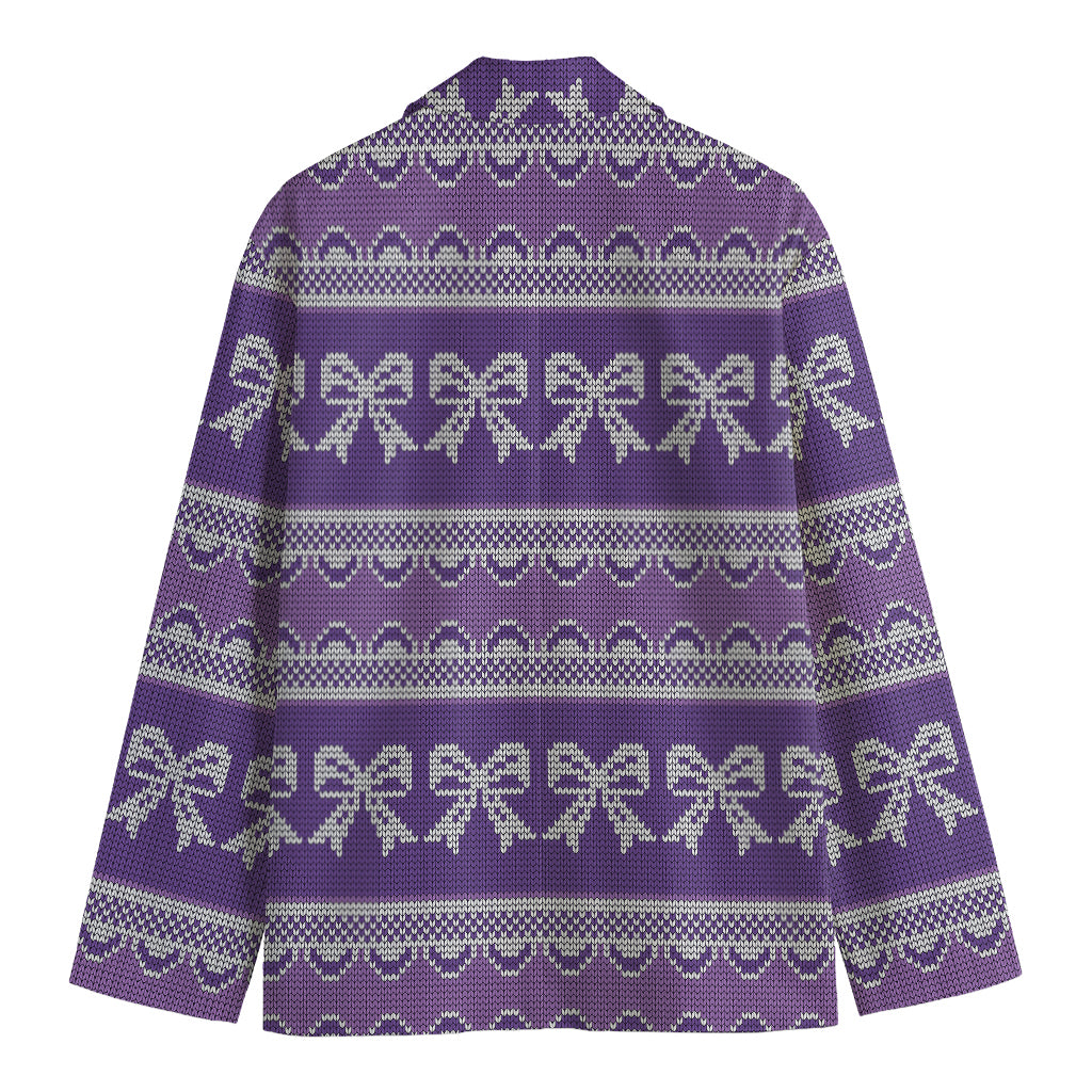 Purple Ribbon Knitted Pattern Print Men's Blazer