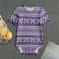 Purple Ribbon Knitted Pattern Print Men's Bodysuit