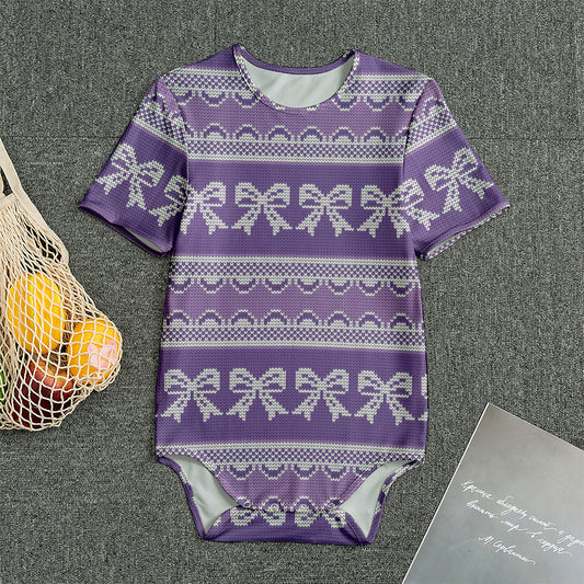 Purple Ribbon Knitted Pattern Print Men's Bodysuit
