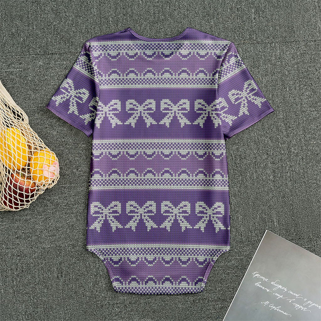 Purple Ribbon Knitted Pattern Print Men's Bodysuit