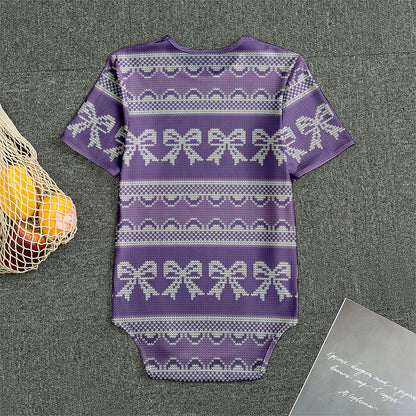 Purple Ribbon Knitted Pattern Print Men's Bodysuit