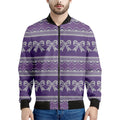 Purple Ribbon Knitted Pattern Print Men's Bomber Jacket