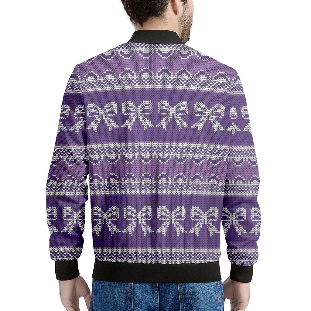 Purple Ribbon Knitted Pattern Print Men's Bomber Jacket