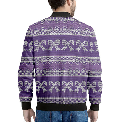 Purple Ribbon Knitted Pattern Print Men's Bomber Jacket