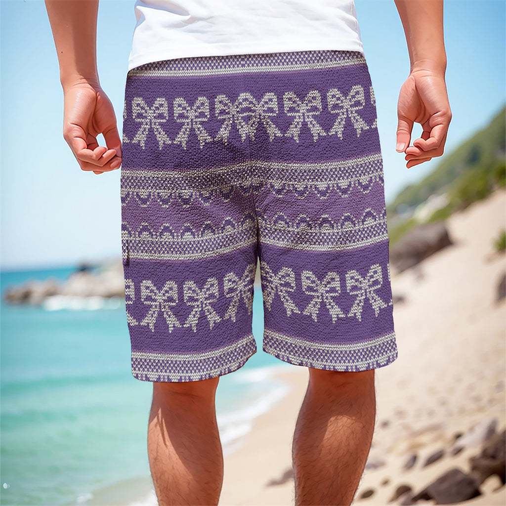 Purple Ribbon Knitted Pattern Print Men's Cargo Shorts