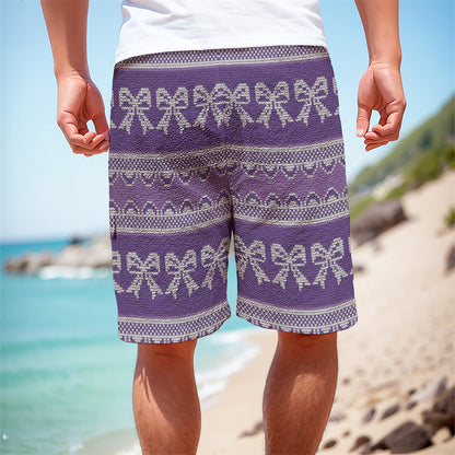 Purple Ribbon Knitted Pattern Print Men's Cargo Shorts