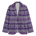 Purple Ribbon Knitted Pattern Print Men's Cotton Blazer