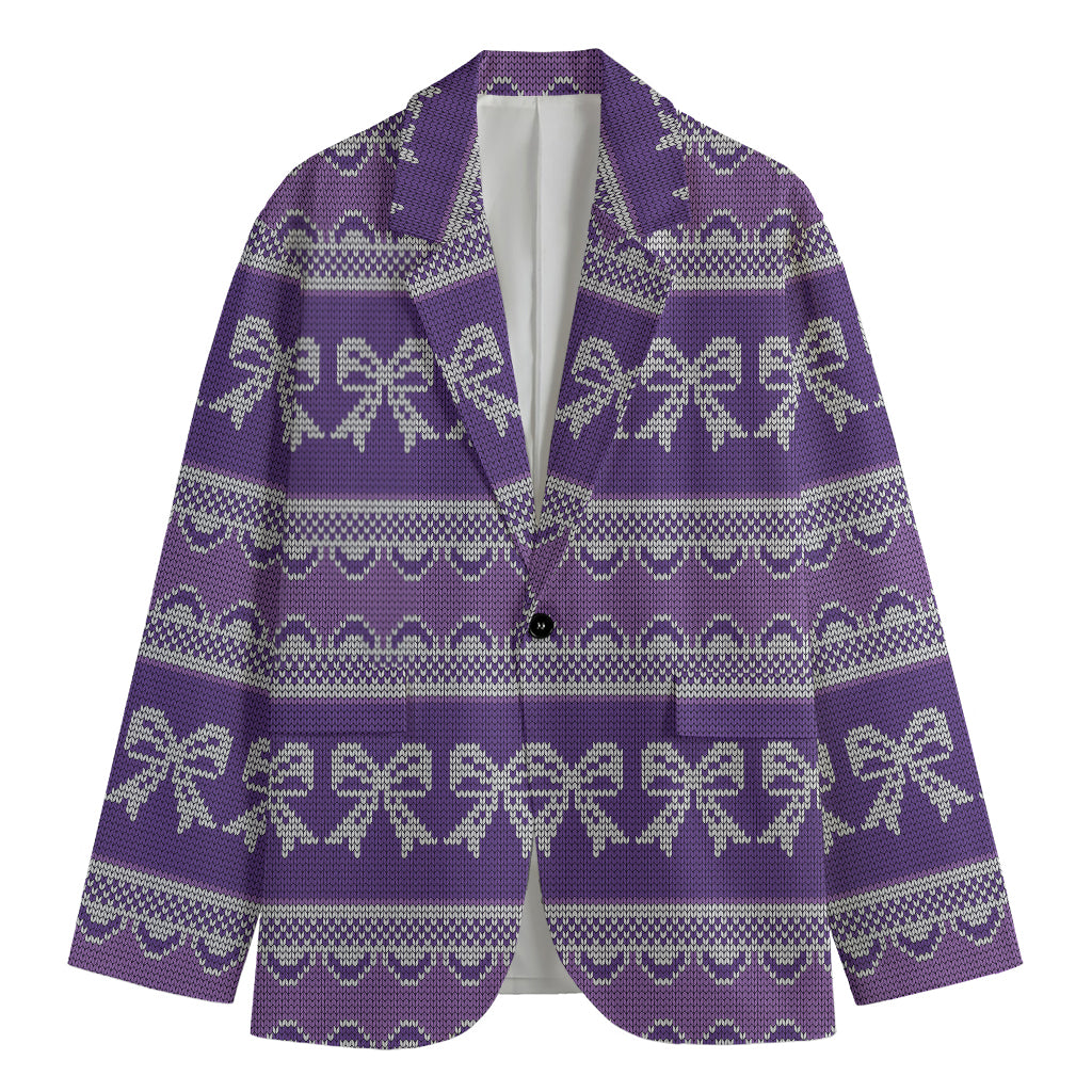 Purple Ribbon Knitted Pattern Print Men's Cotton Blazer