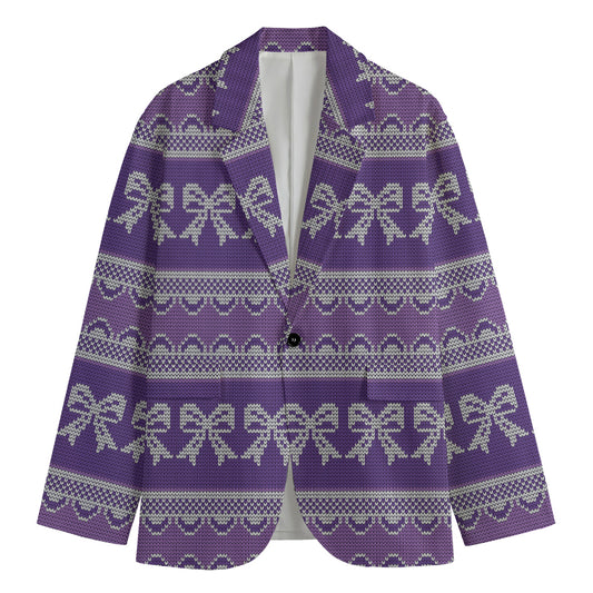 Purple Ribbon Knitted Pattern Print Men's Cotton Blazer