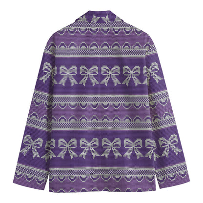 Purple Ribbon Knitted Pattern Print Men's Cotton Blazer