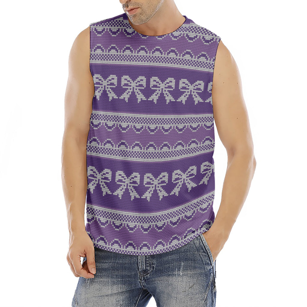 Purple Ribbon Knitted Pattern Print Men's Fitness Tank Top
