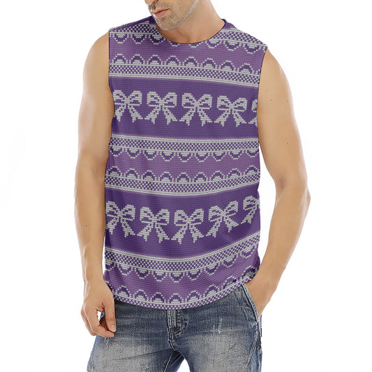 Purple Ribbon Knitted Pattern Print Men's Fitness Tank Top