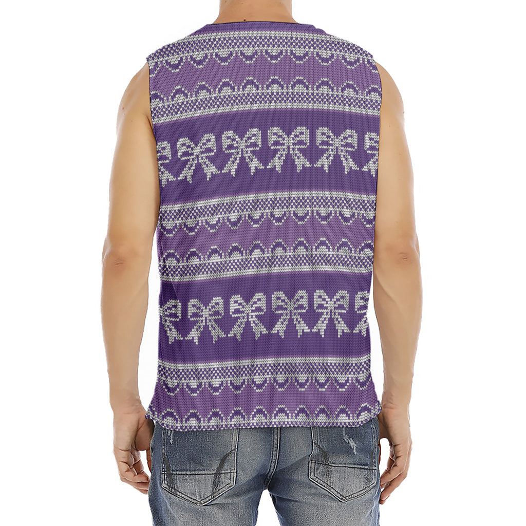 Purple Ribbon Knitted Pattern Print Men's Fitness Tank Top