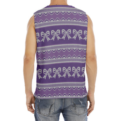 Purple Ribbon Knitted Pattern Print Men's Fitness Tank Top