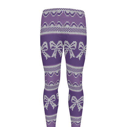 Purple Ribbon Knitted Pattern Print Men's leggings
