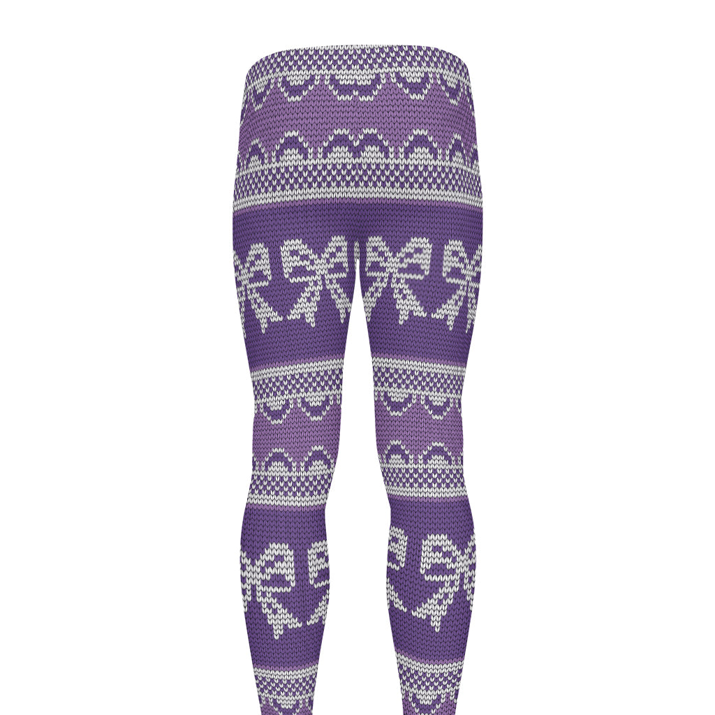 Purple Ribbon Knitted Pattern Print Men's leggings