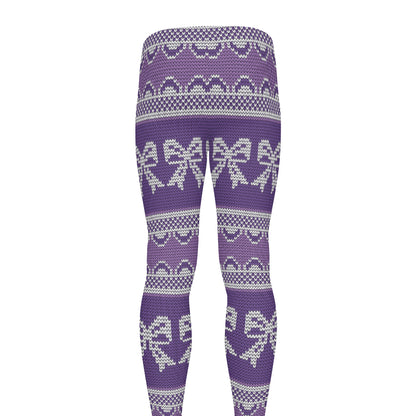 Purple Ribbon Knitted Pattern Print Men's leggings