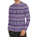 Purple Ribbon Knitted Pattern Print Men's Long Sleeve Rash Guard