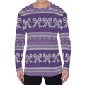 Purple Ribbon Knitted Pattern Print Men's Long Sleeve T-Shirt