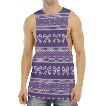 Purple Ribbon Knitted Pattern Print Men's Muscle Tank Top